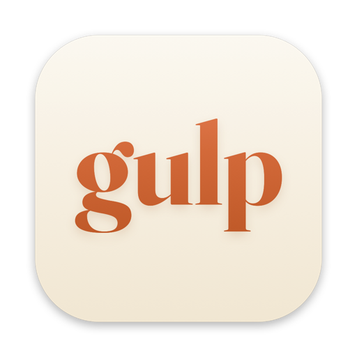 The Gulp app icon: the word gulp in coral on cream paper.